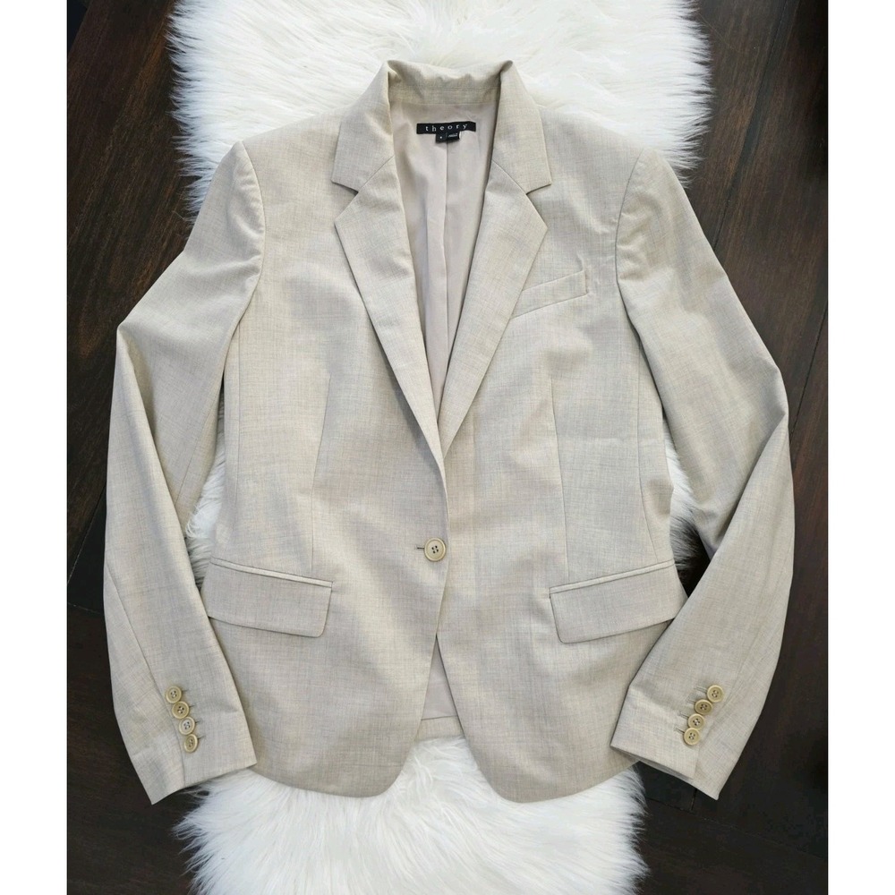 Theory Gabe Blazer Women's Size 8 Khaki Virgin Wool Contemporary Business Casual